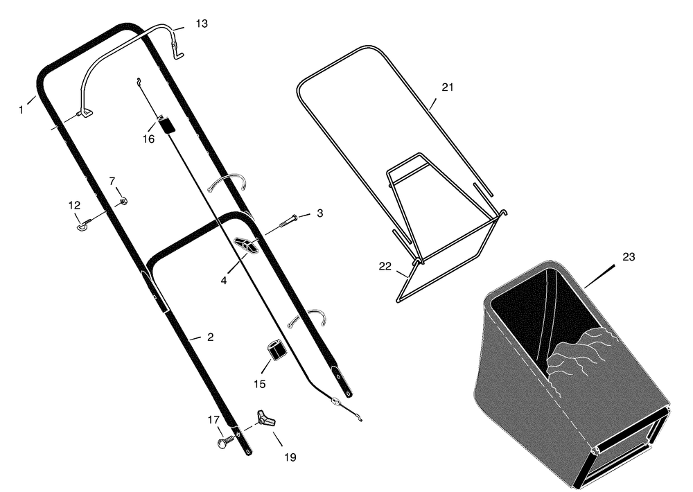Handle And Bag Assembly Diagram and Parts List for 22265X8H 2004 Briggs and Stratton Lawn Mower
